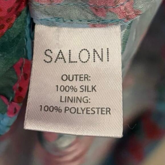 Saloni 100% Silk Blue Pink Lea Floral Print Altrd Maxi Dress Size US 14 UK 18 - Picture 10 of 11